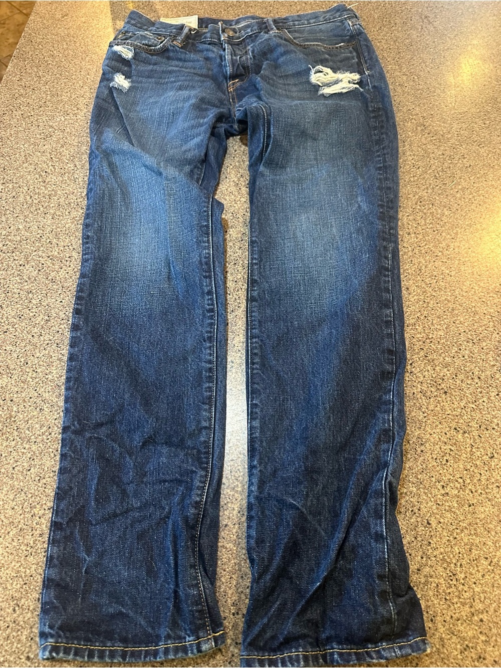 Abercrombie & Fitch Men's Blue Bootcut Jeans with Distressed Accents